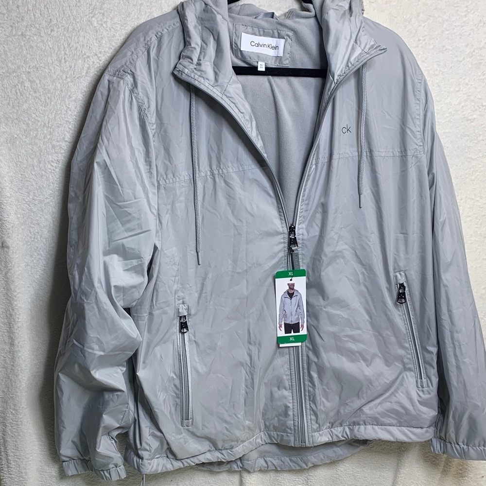 Calvin Klein Light Gray Hooded Windbreaker Jacket